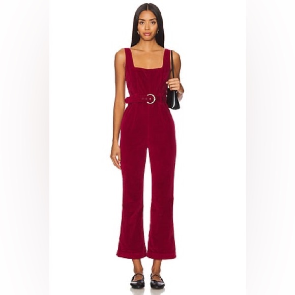 Free People Party Starter Jumpsuit Velvet Corduroy Flare in Holly Berry Red sz 2 - Picture 11 of 12